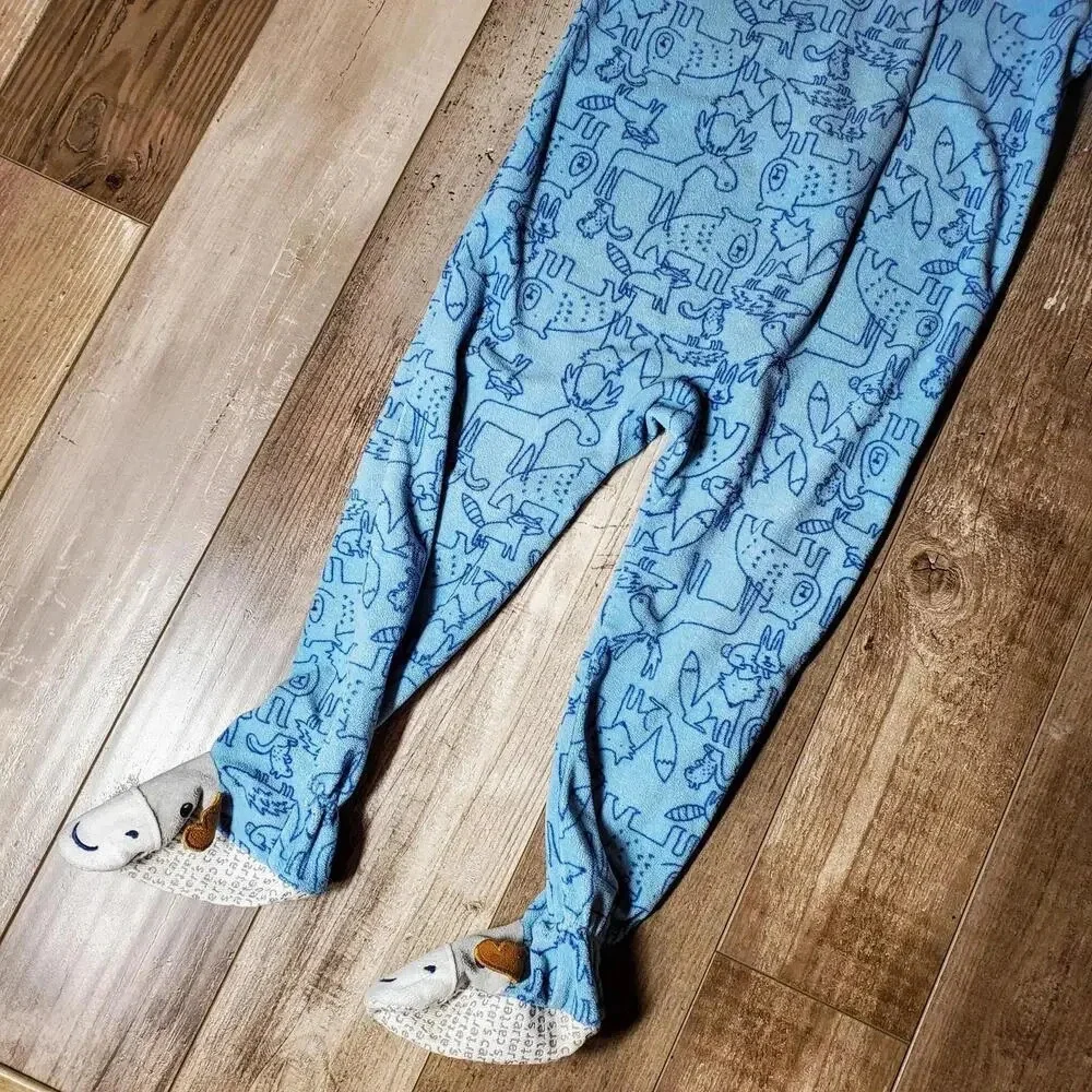 Carter's Blue Forest Animal Print Fleece Blanket Sleeper Pajamas Boys Size 4T